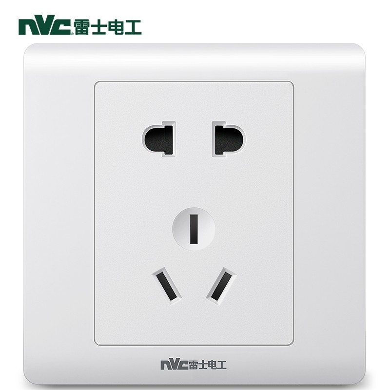 雷士 NVC   Lighting电工开关插座 五孔插座86型10A 正5孔 二三插暗装墙壁开关面板电工电料 D1心洁系列简约白色