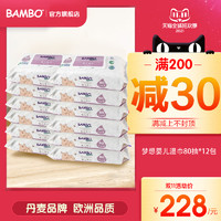 Bambo 班博 BAMBO班博婴儿清洁润肤柔湿巾80抽12包整箱 宽大厚实水分足