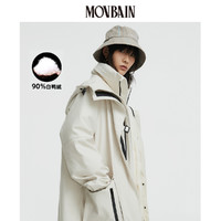 MOVBAIN 毛边女孩 中长款工装羽绒服女2021年新款冬季