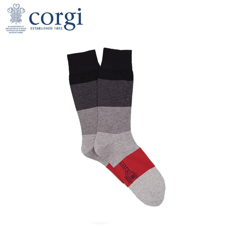 CORGI柯基英国进口男士袜子拼色条纹精梳棉中筒袜秋季中长袜