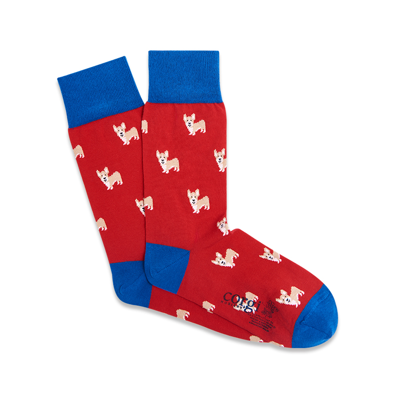 CORGI 柯基英国进口中筒袜子男红色本命年狗狗印花中长筒袜女
