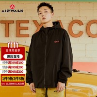 AIRWALK 夹克男连帽2021秋冬季潮流外套男女情侣款时尚百搭衣服印花男装上衣 黑色 L