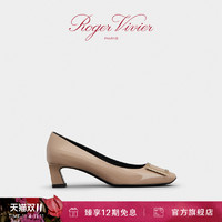 Roger Vivier 罗杰维维亚 女鞋Trompette经典方扣高跟鞋漆皮粗跟中跟单鞋婚鞋