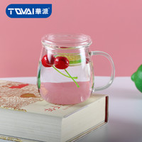 TQVAI 华派 玻璃杯彩色把手杯带盖创意男女泡茶杯家用耐热牛奶燕麦杯早餐杯