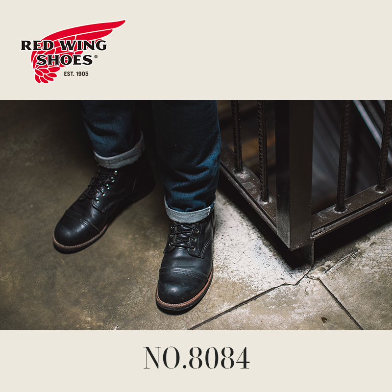RedWing红翼8084工装靴6寸铁道工D头现代油鞣皮牛皮黑男鞋马丁靴 黑色