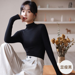 bonas宝娜斯打底衣牛奶丝双面磨毛打底衫显瘦黑16084a适合80110斤