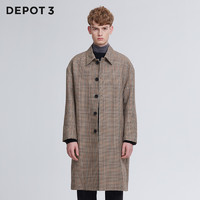 DEPOT3 男装大衣原创设计品牌进口羊毛毛呢经典复古格纹翻领大衣