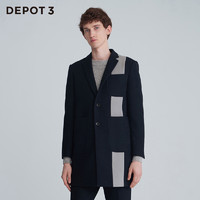 DEPOT3 男装大衣原创设计品牌中长款羊绒拼接色块加厚西装大衣