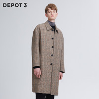 DEPOT3 男装大衣原创设计品牌进口羊毛毛呢经典复古格纹翻领大衣