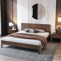 作木坊 胡桃木实木床1.5米1.8m双人床床头柜组合A1308