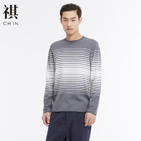 CHIN 祺 [2件1.5折价:54,分享商品可得券]CHIN祺男装莫代尔棉条纹毛衣秋冬款青年长袖套头衫打底衫针织衫