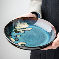 悠瓷 中式陶瓷深盘加深 家用菜盘圆盘个性盘子 创意老式手绘餐具