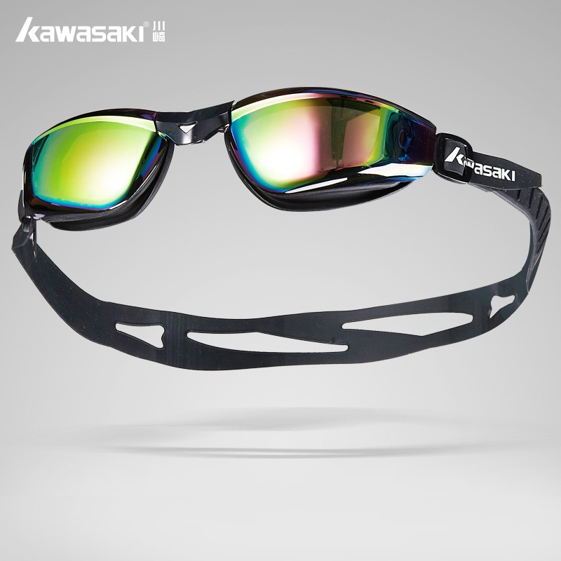 KAWASAKI 川崎 泳镜高清防雾游泳镜 专业训练舒适游泳眼镜 电镀炫彩 GS-720P II 黑色