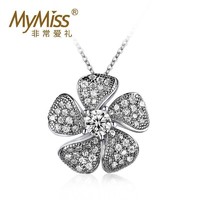 MyMiss 非常愛禮 短款925銀鎖骨鏈 女韓版復古花朵項鏈吊墜銀飾品 生日禮品