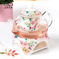 floris 英式陶瓷玻璃低骨瓷红茶花茶壶茶杯水果花茶茶具加热 樱花之恋温茶炉套装