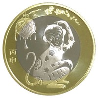 2016年猴年纪念币单枚 27mm 黄色铜合金 面值10元