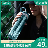 美国Melais便携大容量运动水杯防漏吸管杯大人女塑料健身户外水壶（750ML灰蓝色）