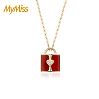 MyMiss 非常愛禮 紀念重要的日子紅瑪瑙項鏈女生日禮物純銀輕奢小眾設計一生鎖愛情人節新年禮物兩色可選