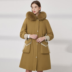 scofield派克服女冬季大口袋中长款连帽狐狸毛大毛领夹克加厚保暖外套