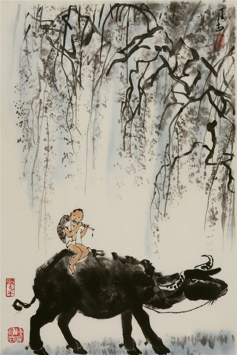 朶雲軒装饰字画_朶雲軒李可染木版水印画《牧童吹笛》画芯尺寸
