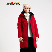 Sharon 雪伦 羽绒服冬装新款中长款加厚大衣修身连帽保暖外套19529