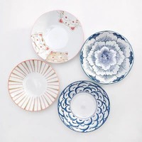 冠福 风信绘蓝陶瓷碗盘日式和风釉下彩6寸面碗汤碗7.5寸盘4色套装