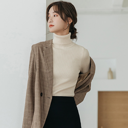 lingjing灵镜中高领针织衫女2021秋冬长袖修身百搭打底衫中领上衣外穿