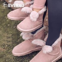雪地靴女2021冬季新款亲子款2.0兔耳朵保暖羊毛短筒短靴女棉靴童靴 暮粉色 37（成人款）