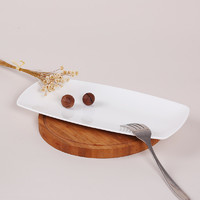 SKYTOP 斯凯绨 蒸鱼盘长方日式料理菜盘子骨瓷陶瓷餐具纯白10.5英寸