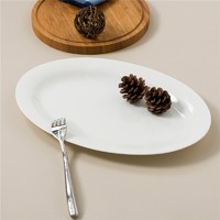 SKYTOP 斯凯绨 蒸鱼盘加大菜盘子骨瓷陶瓷餐具纯白12英寸椭圆形
