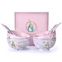 比得兔 Peter Rabbit）大理石纹4.5寸饭碗礼盒装（四碗四勺礼盒装）精美礼盒赠礼装 色土强化瓷