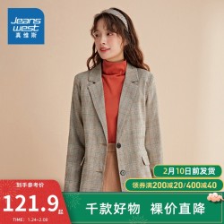 jeanswest真维斯jy真维斯女装通勤格纹小西装秋冬装复古时尚韩版女式