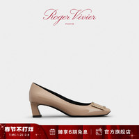 Roger Vivier 罗杰维维亚 女鞋Trompette经典方扣高跟鞋漆皮粗跟中跟单鞋婚鞋