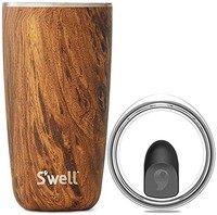 S'well S'WELL 不锈钢水杯，带有可滑动打开的盖子，18液体盎司（约532.26毫升）-柚木三层真空隔热容器