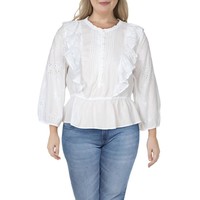 J BRAND Lucky Brand Womens Ruffled Eyelet Blouse