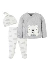 gerber嘉宝babyboys3piecepolarbearsweatshirtandpantsset