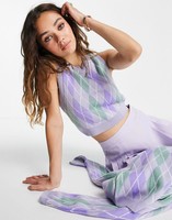 TOPSHOP Topshop knitted lilac argyle crop tank