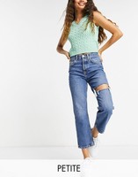 TOPSHOP Topshop Petite mid blue thigh rip Editor jeans
