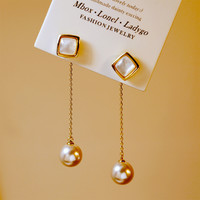 Mbox 艾诗 耳钉925银针仿珍珠长款高级感精致耳环耳饰银耳饰