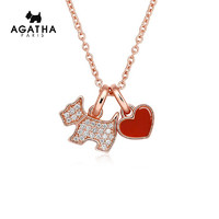 AGATHA 璦嘉莎 925銀項鏈女紅色愛心小狗項鏈鎖骨鏈女時尚飾品