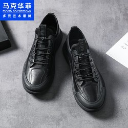 markfairwhale马克华菲真皮低帮透气软底皮鞋一脚蹬懒人黑色百搭鞋