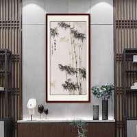尚得堂 墨翁 竖版中式装饰画《竹报平安》85x165cm 宣纸 直角原木色木框