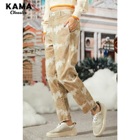 KAMA 卡玛 新款时尚装饰印花直筒休闲裤女7420355