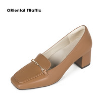 ORiental TRaffic 云感系列-ORTR女鞋乐福鞋高跟不累脚气质大码粗跟单鞋