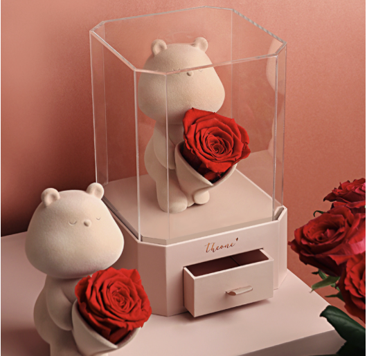 唯忆 永生花礼盒玫瑰花小熊