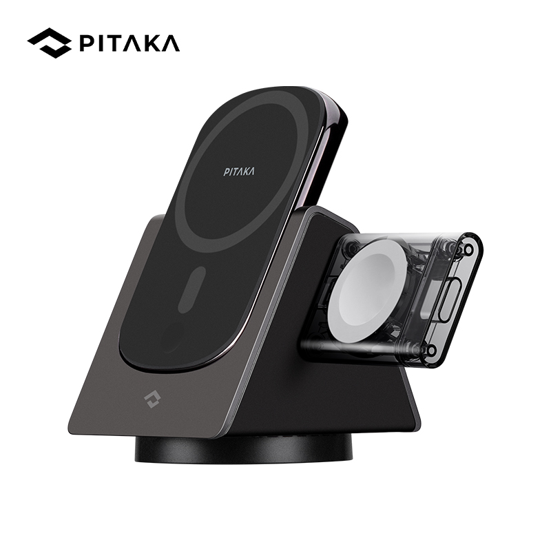 PITAKA MagEZ Slider可适用苹果iPhone手机手表耳机三合一无线充电器MagSafe磁吸充电宝 三合一套装
