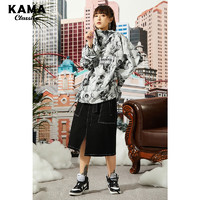 KAMA 卡玛 美式休闲新款时尚明线开衩A字半身短裙女8420151