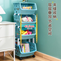 好女子小推车置物架儿童玩具收纳架家用书架绘本架可移动多层整理架