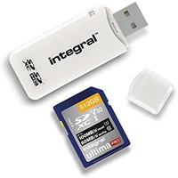Integral AMINCRSD SD 讀卡器 USB2.0 適用于 SD、SDHC、SDXC 存儲卡、USB 2.0 存儲卡適配器,白色