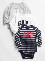 Gap 蓋璞 嬰兒|徽標LOGO純棉長袖連體衣三件裝